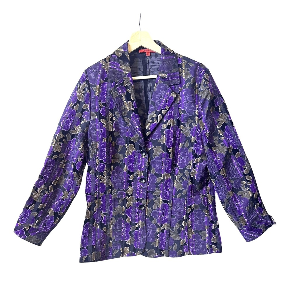 Joni B Large Purple Floral Burnt Velvet Blazer Bohemian Floral Textured